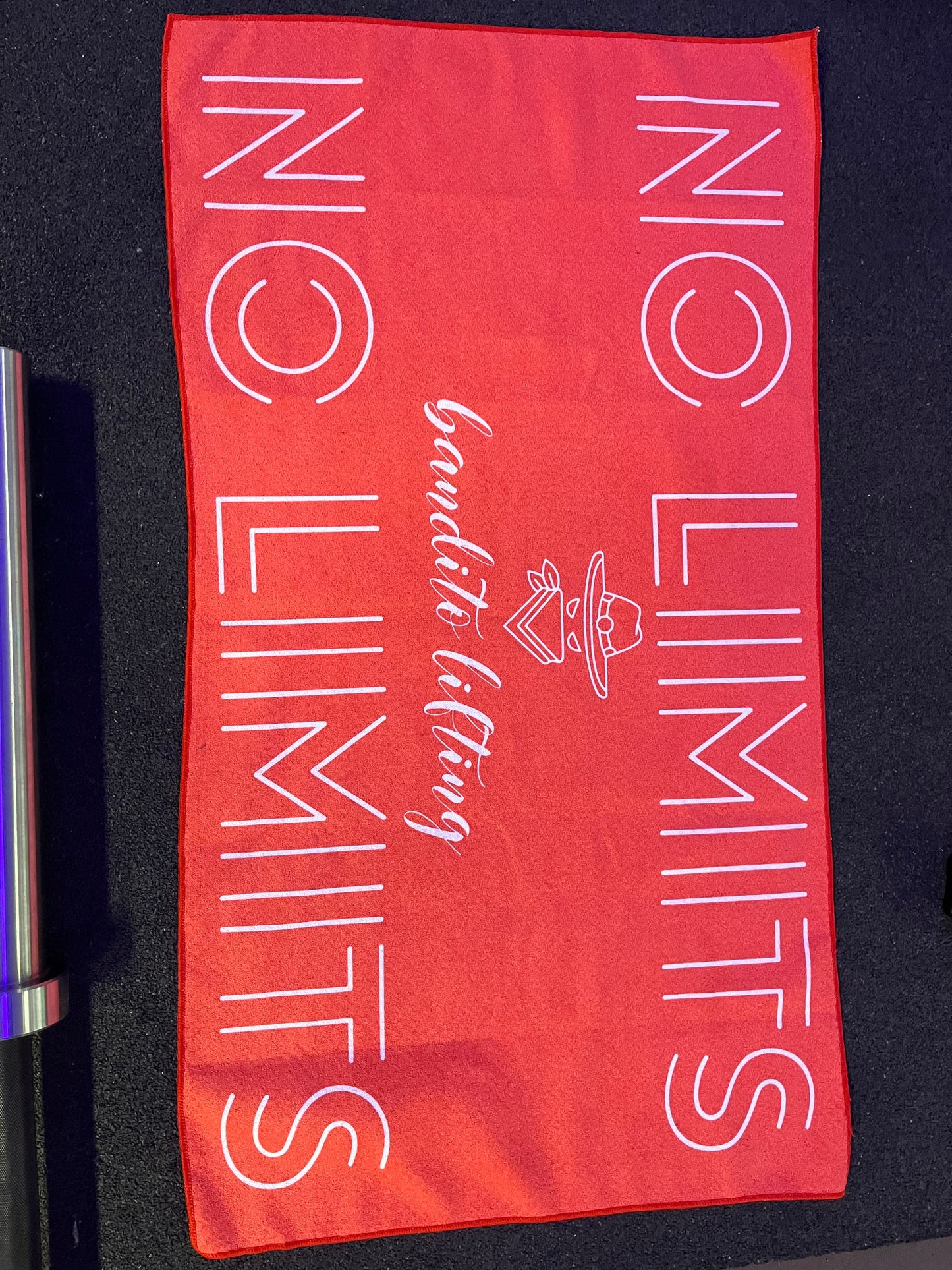 Front side of the non-slip bandito lifting gym towel