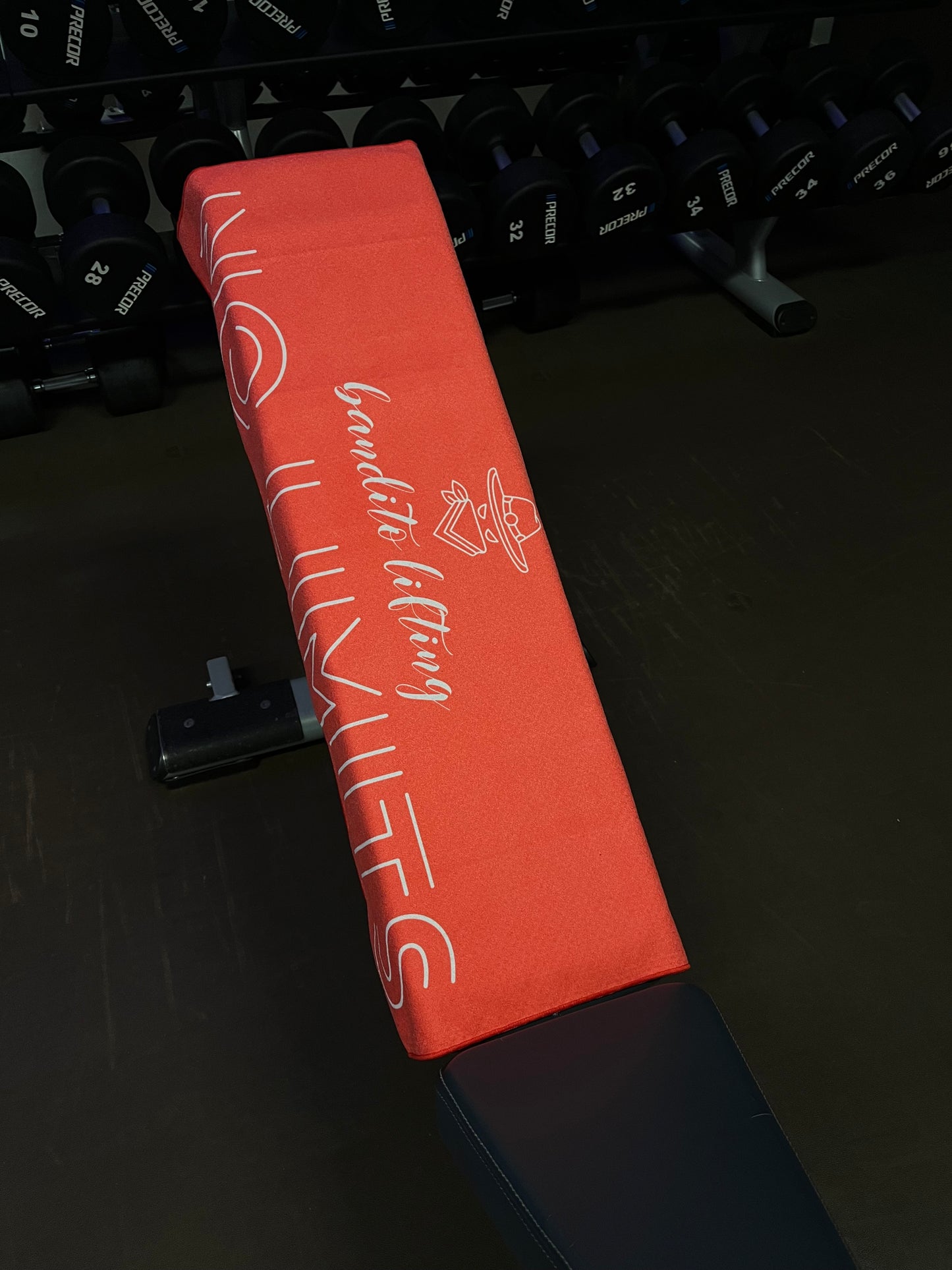 Non-slip towel on fitness bench